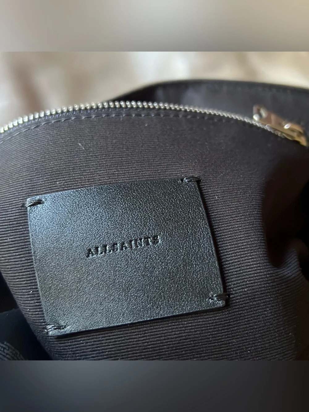 AllSaints Two Tone Taupe Gray Fin Lea Lamp Leather Box Messenger Shoulder Bag